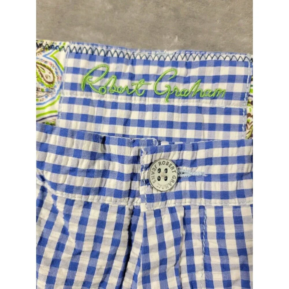Robert Graham Shorts 38x8 Classic Fit‎ Blue Gingham Seersucker Flat Front Casual